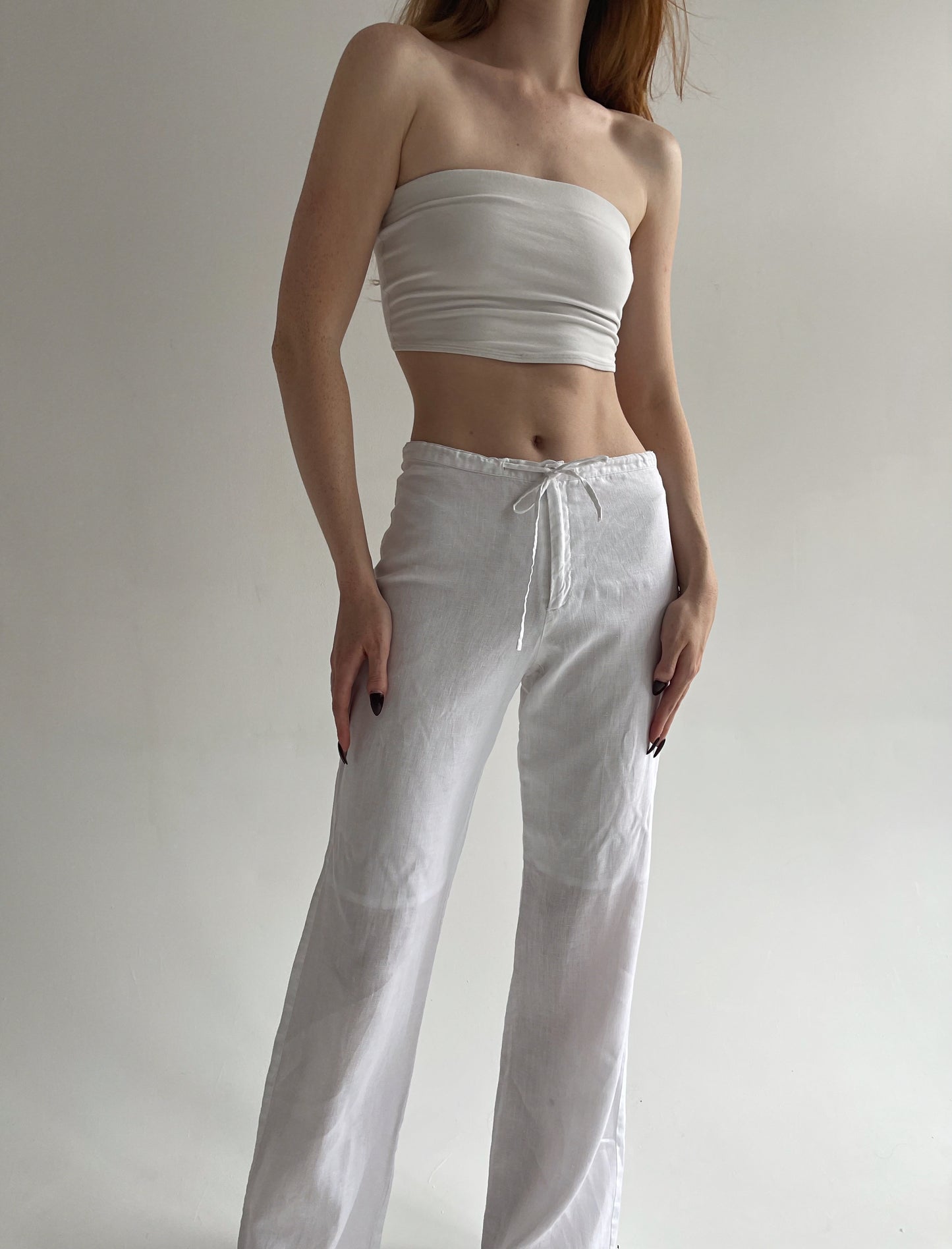 Y2K cotton white straight leg trousers