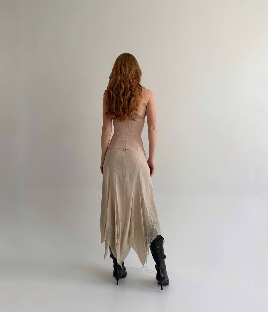 Vintage 100% pure silk delicate asymmetrical maxi skirt