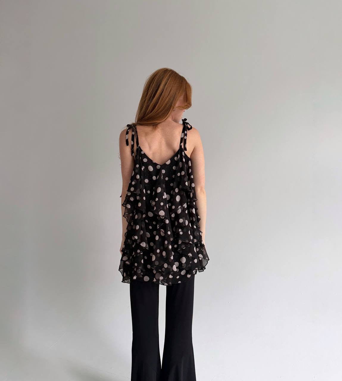 Vintage ruffled polka top cami top