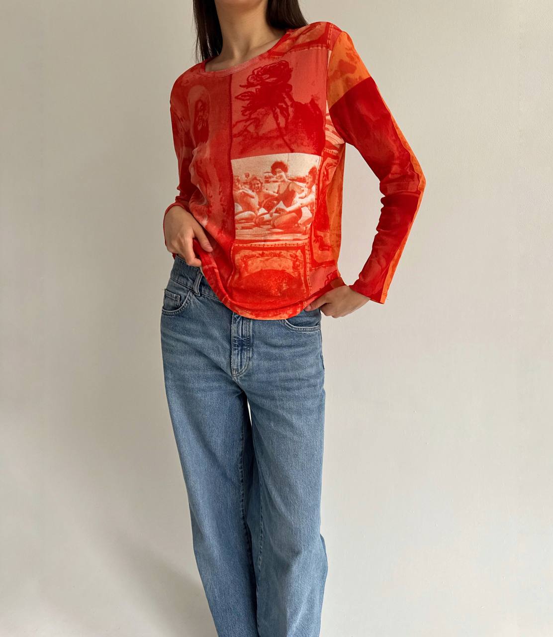 Y2K mesh printed blouse