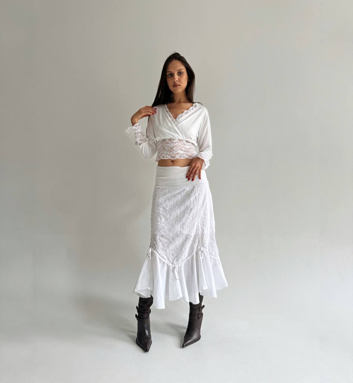 Vintage cotton prairie white skirt