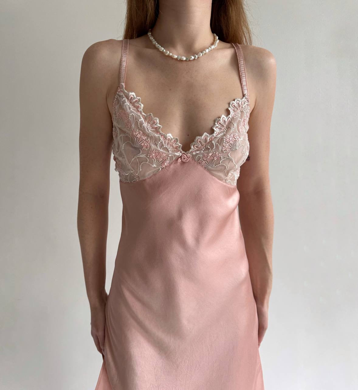 Vintage 100% pure silk bubble gum slip dress