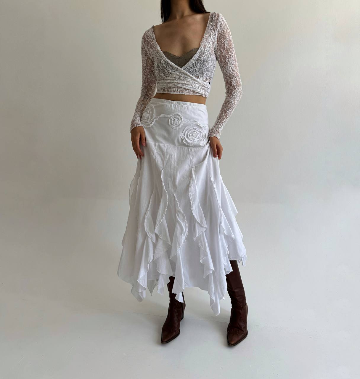 Vintage cotton ruffled white skirt