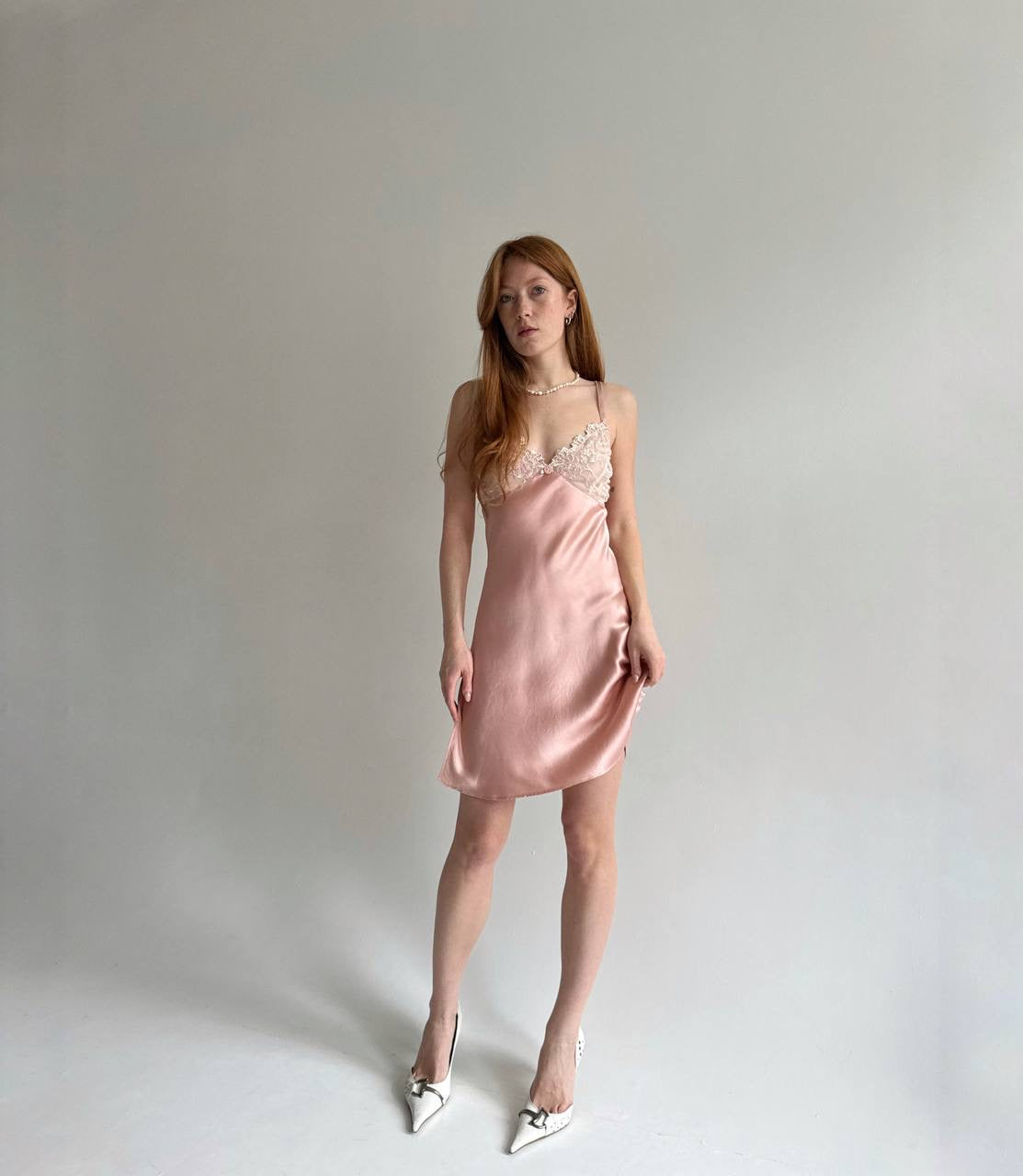 Vintage 100% pure silk bubble gum slip dress