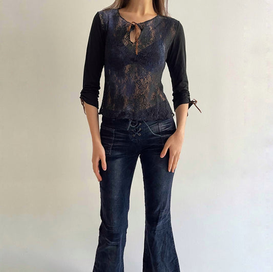 Vintage lace blue ombré mesh top