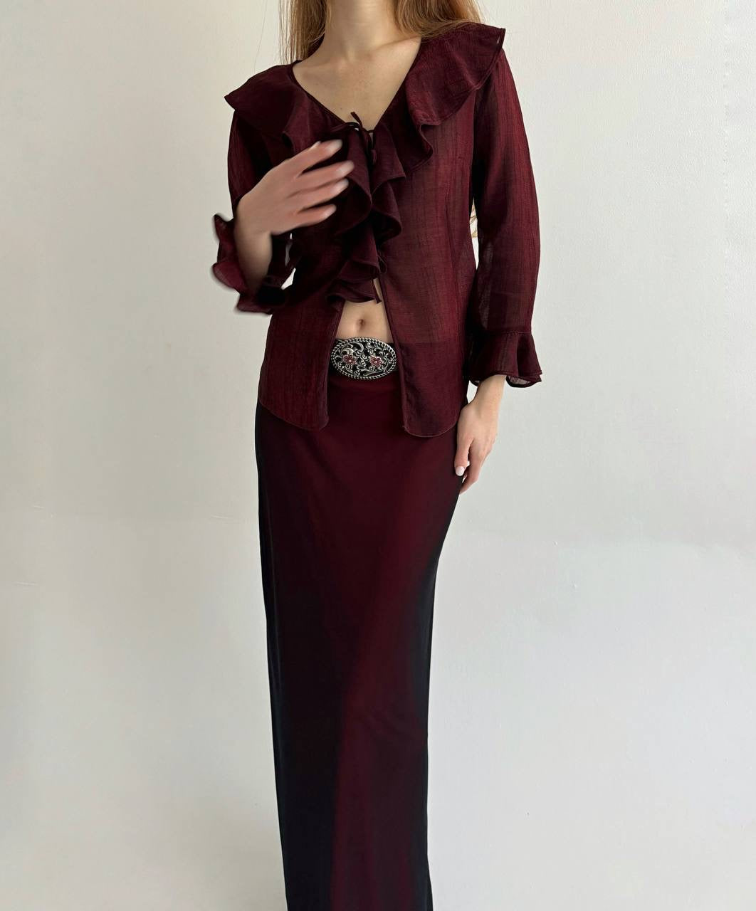 Vintage burgundy blouse with ruffles