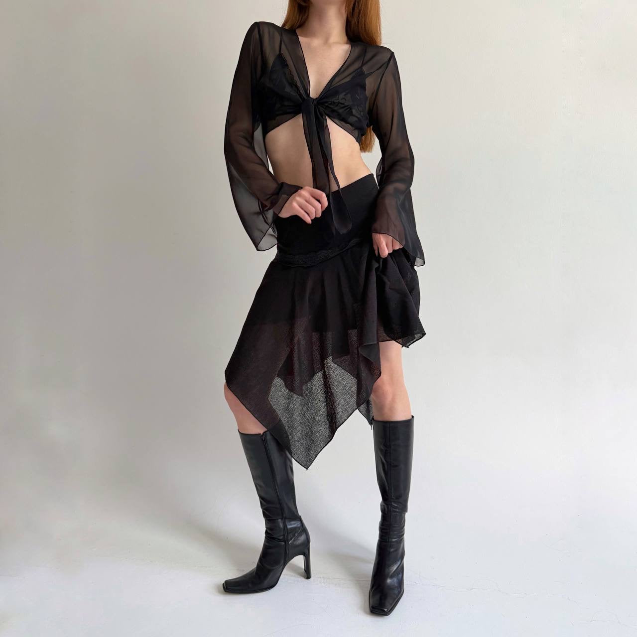 Y2K asymmetrical black midi skirt