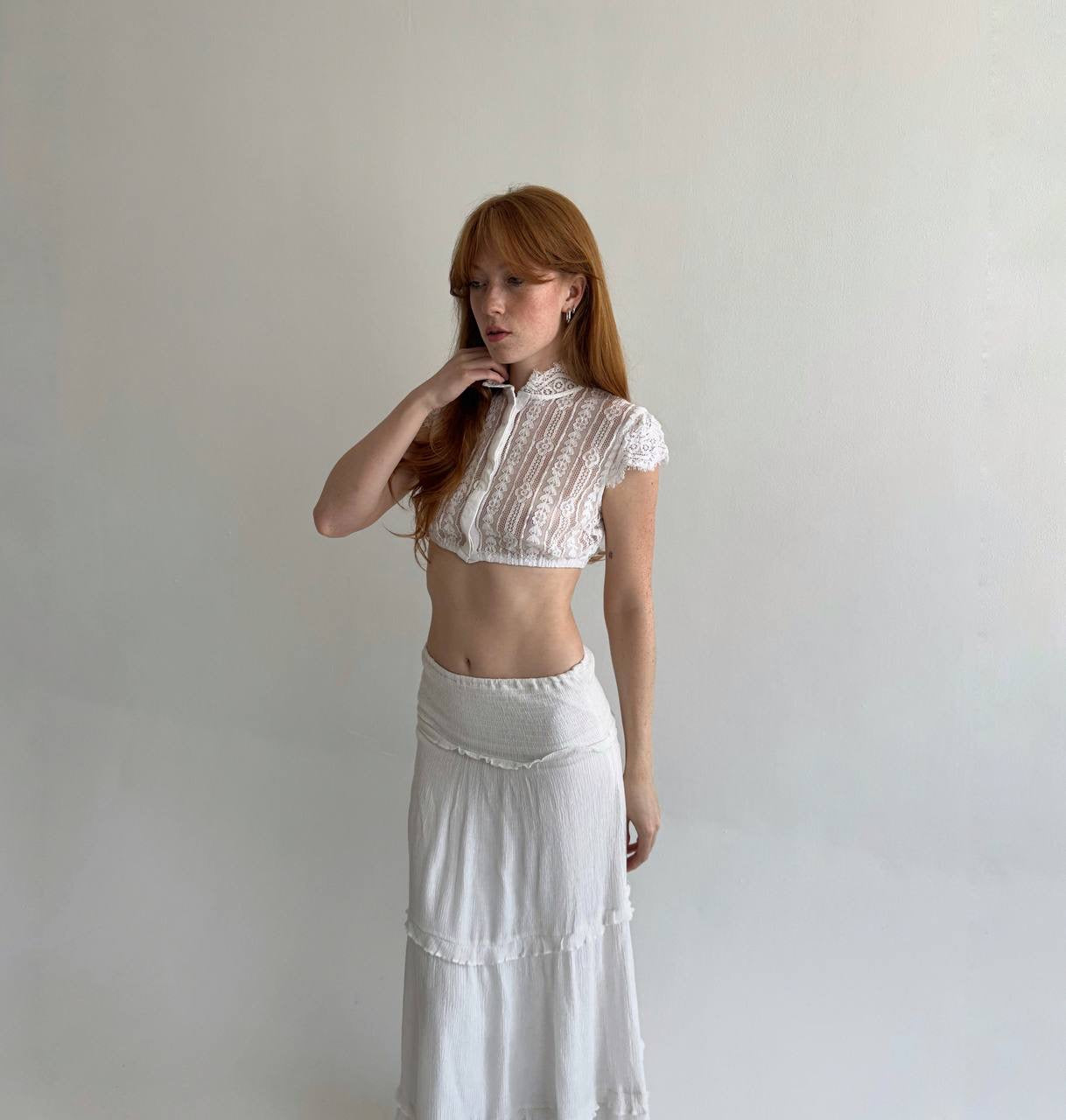 Vintage white lace cropped blouse