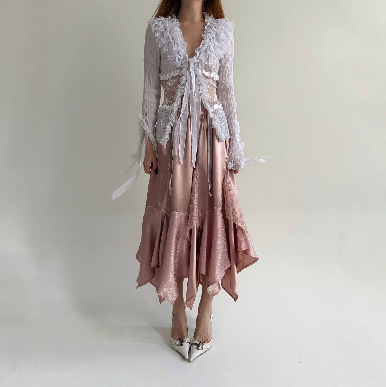 Vintage viscose asymmetrical skirt with lace