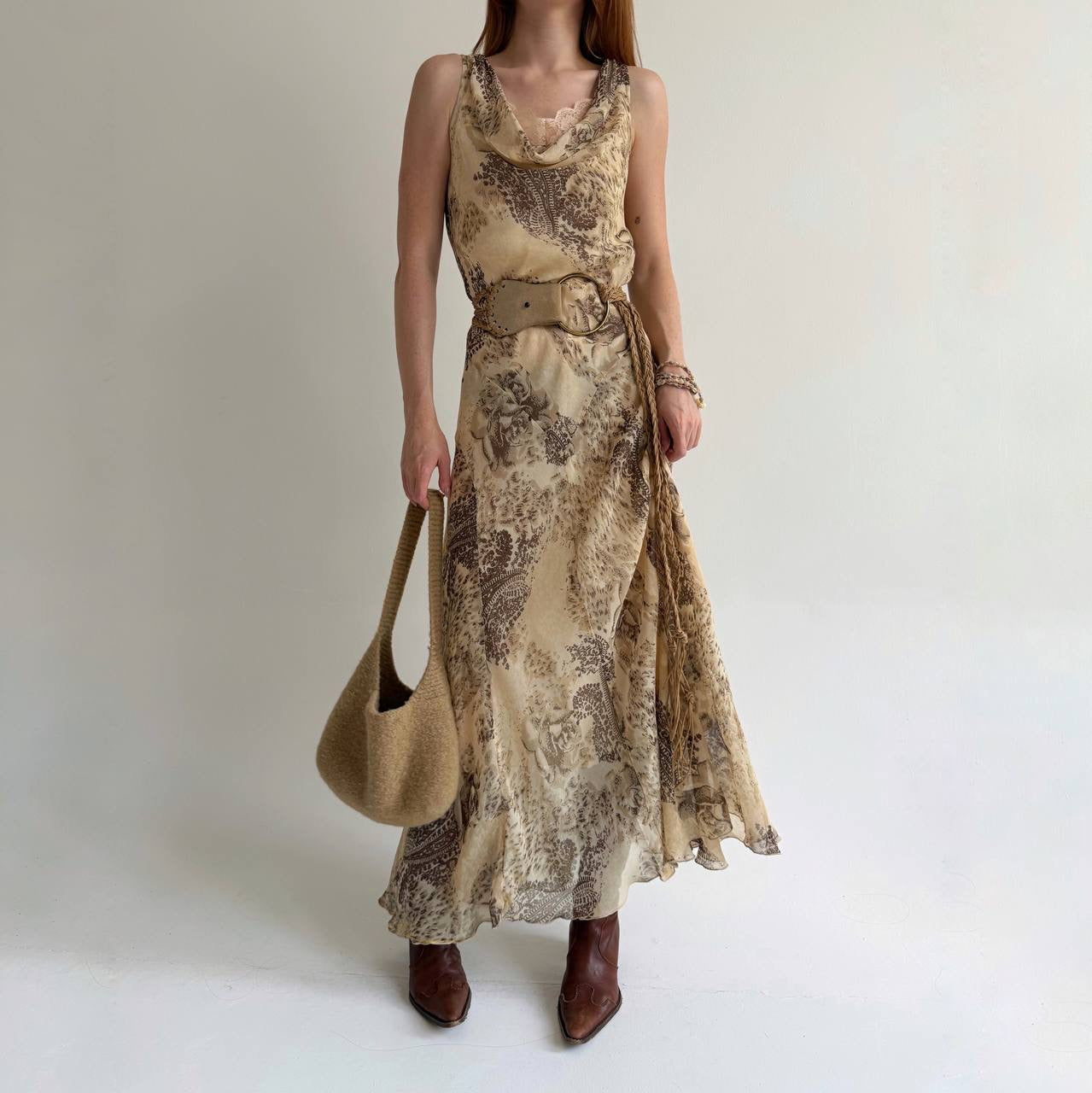 Vintage viscose printed long dress