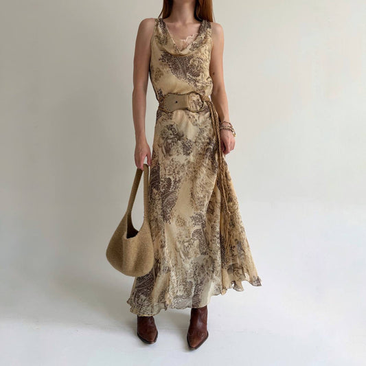 Vintage viscose printed long dress