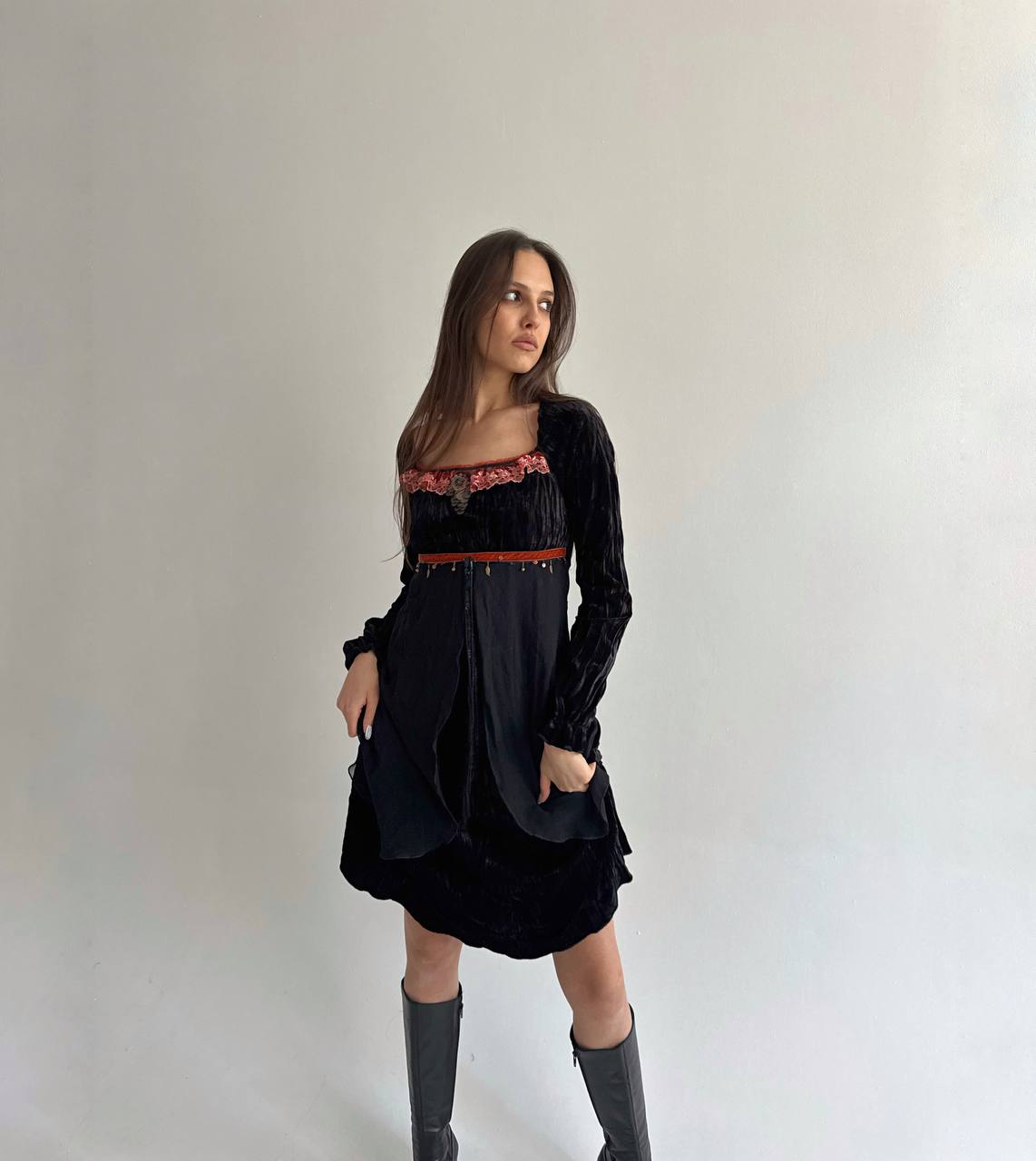 Vintage viscose medieval style boho dress