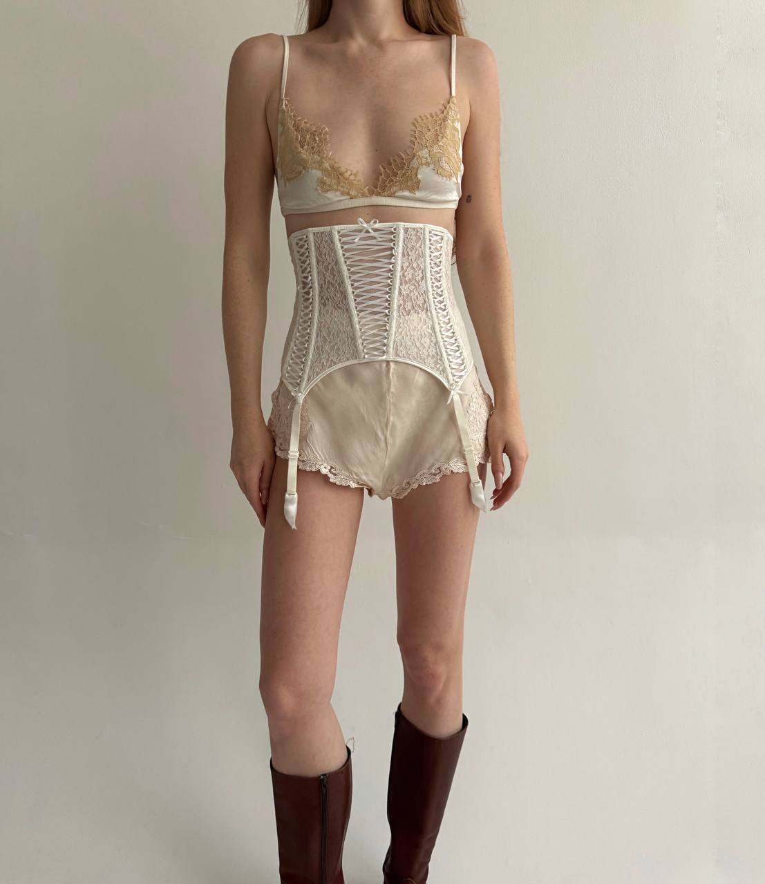 Chantal Thomass lace up white girdle
