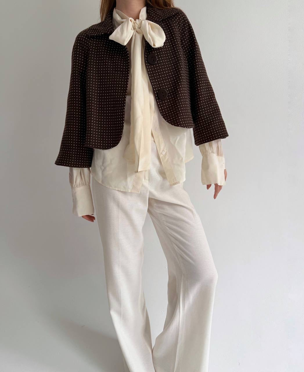 Y2K brown cropped button up jacket