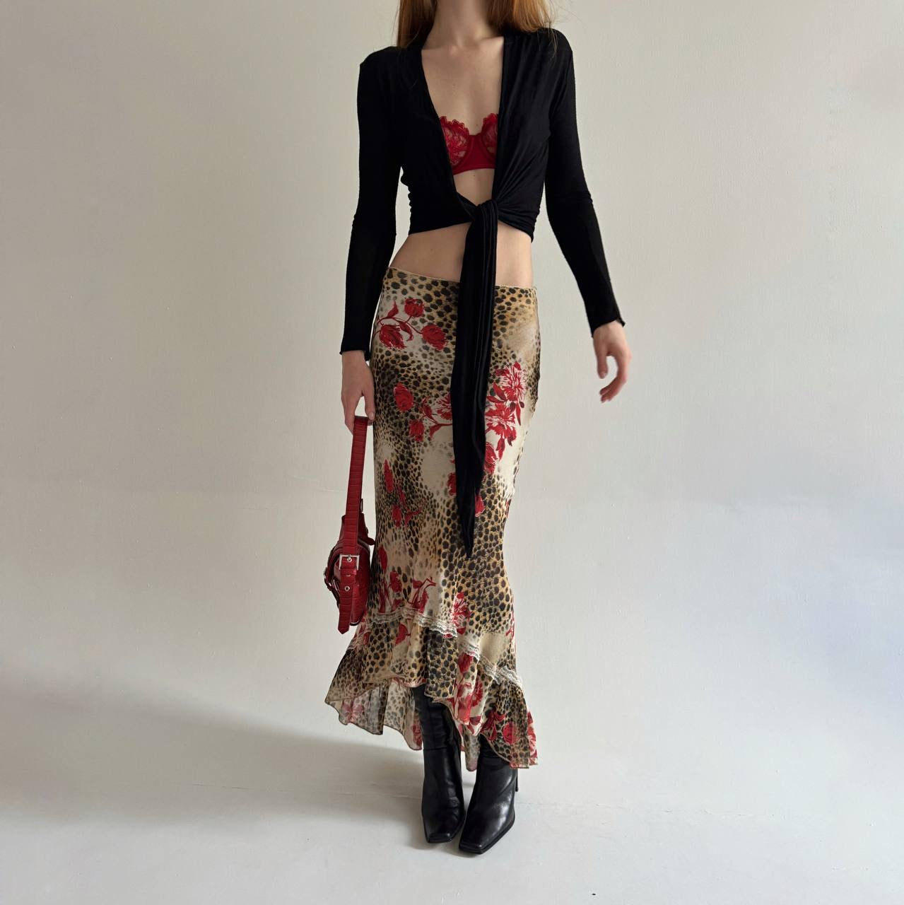 Vintage viscose leopard print asymmetrical skirt