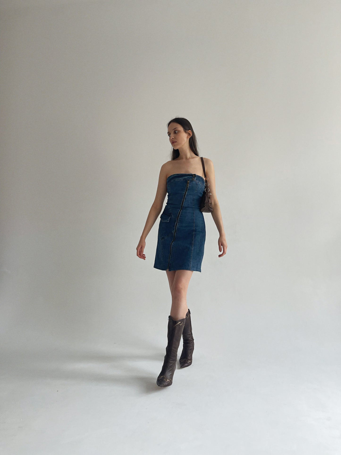 Y2K denim mini strapless dress