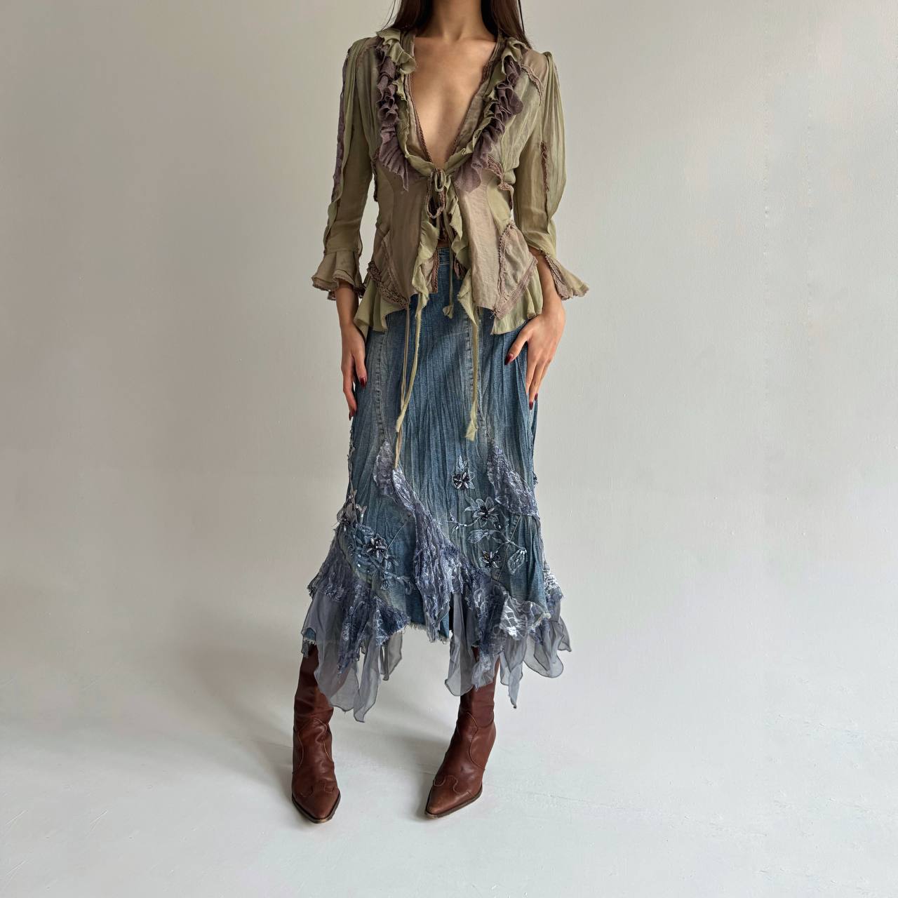 Vintage denim whimsical skirt