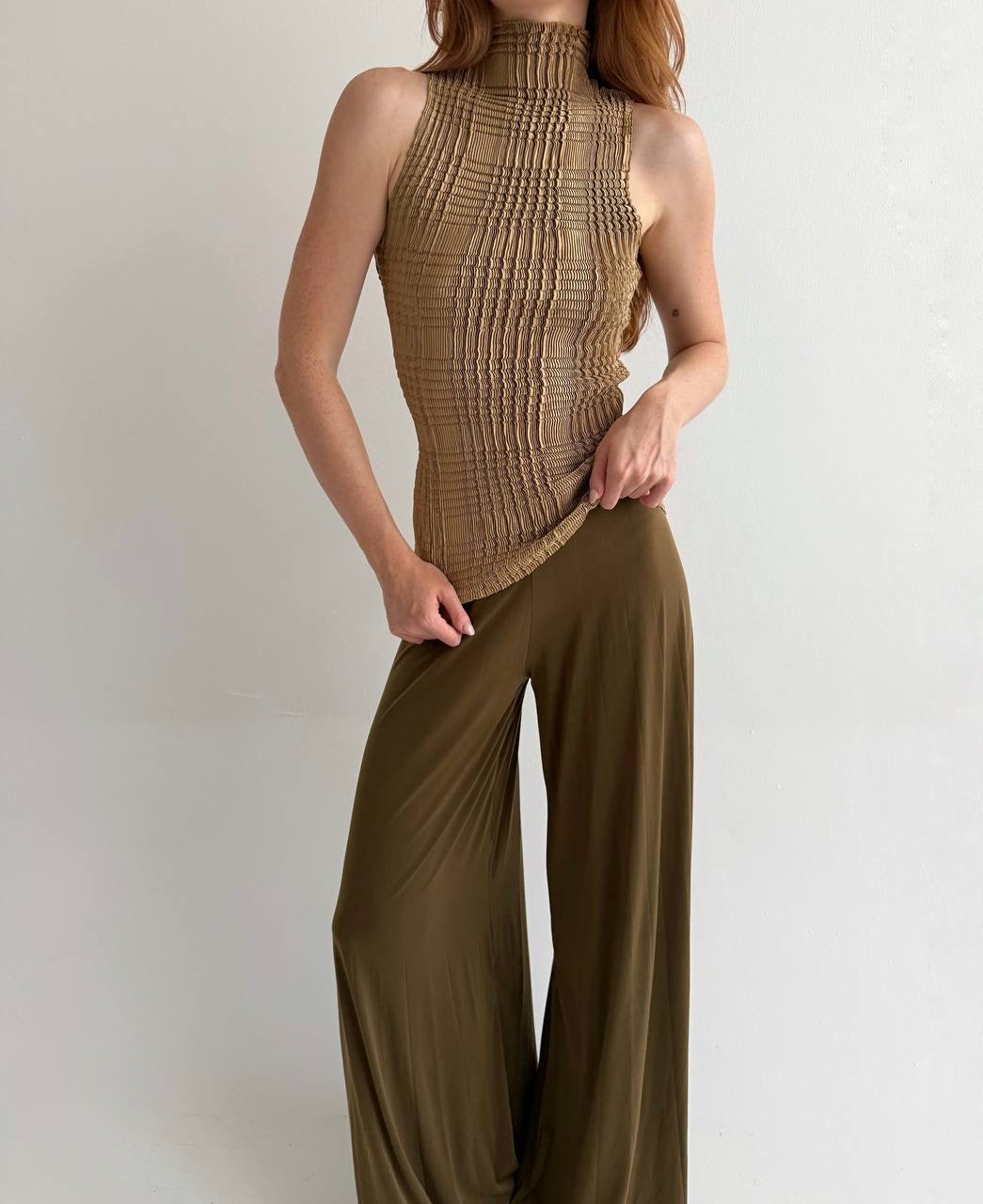 Vintage beige bronze pleated avant garde top