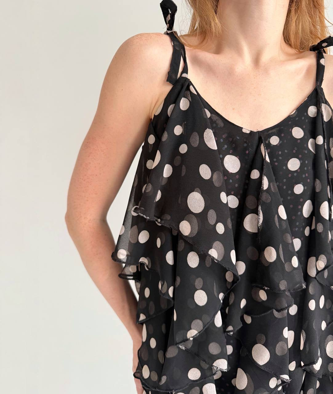 Vintage ruffled polka top cami top