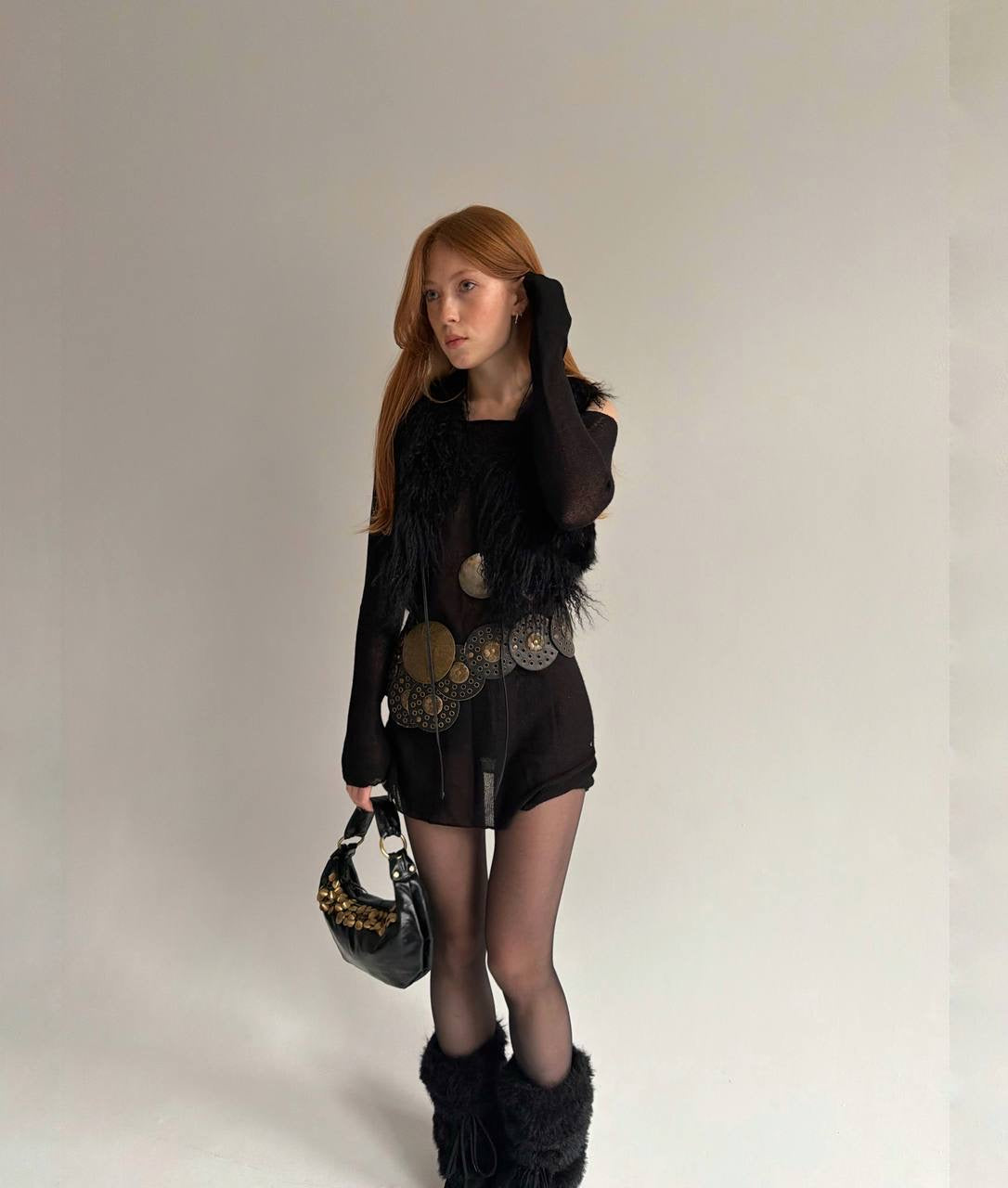 Black fur cropped vest