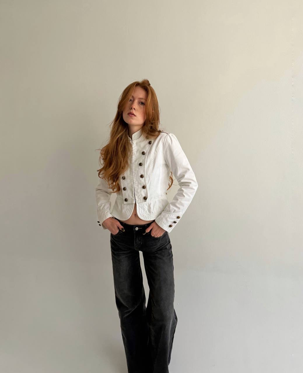 Y2K white cotton napoleon jacket
