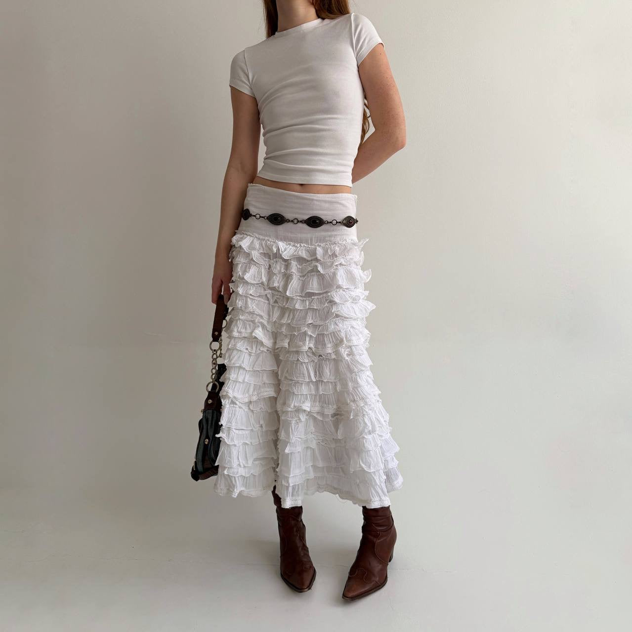 Vintage 100% cotton white ruffled skirt