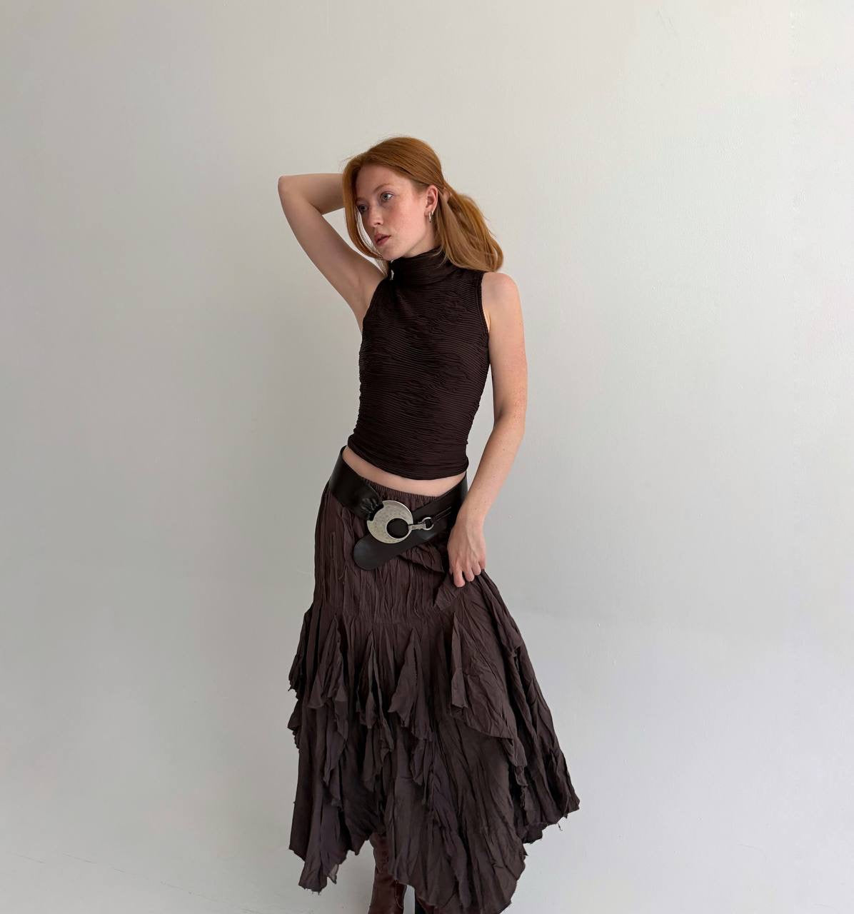 Vintage brown asymmetrical long skirt