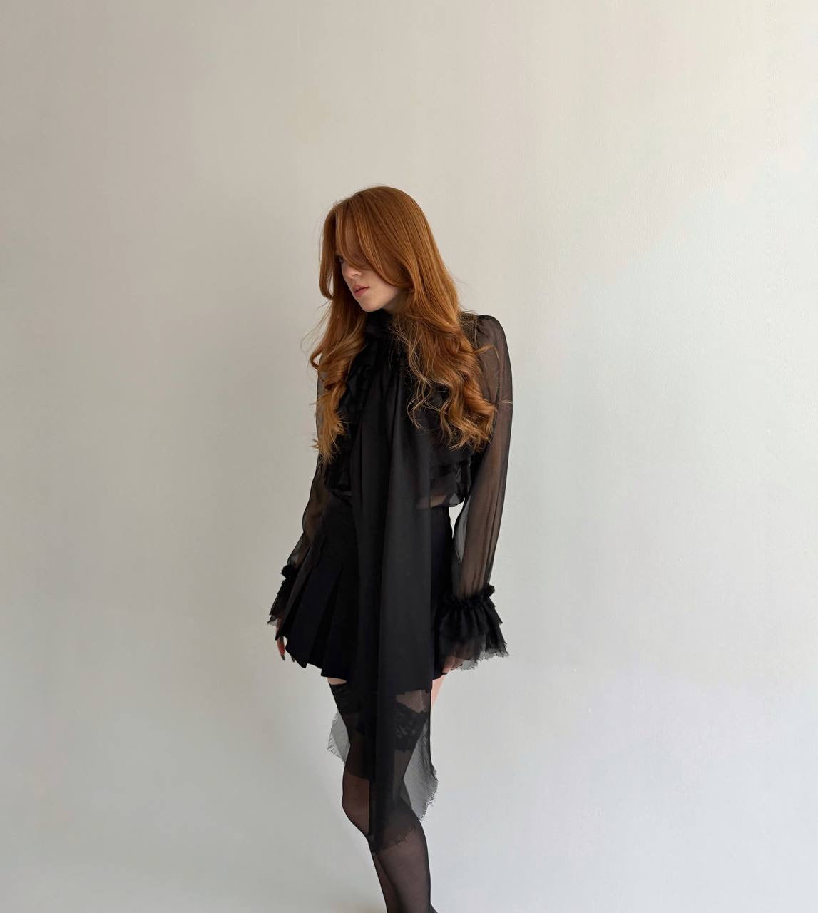 Y2K sheer black blouse with raw trim