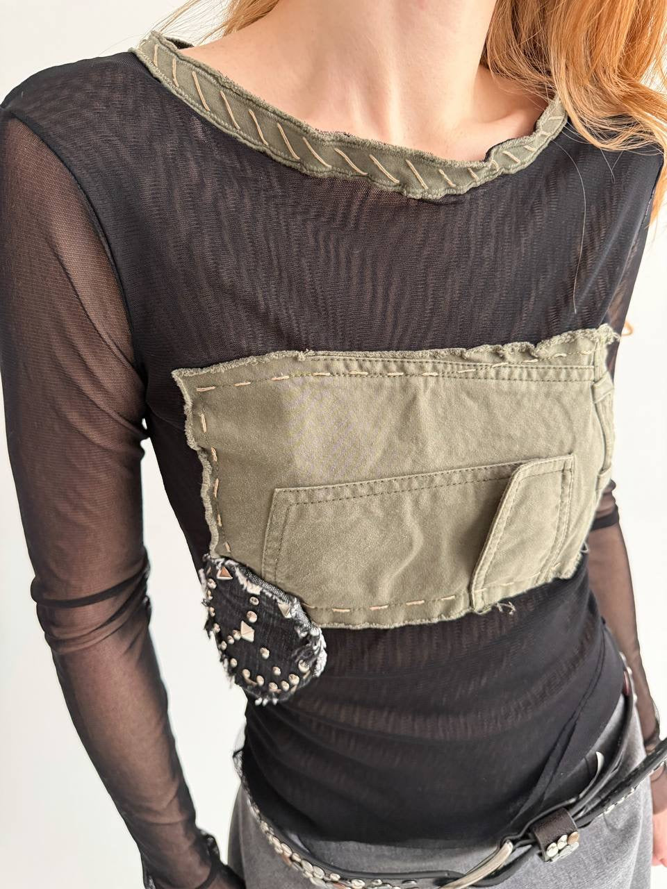 Vintage black mesh long sleeve top