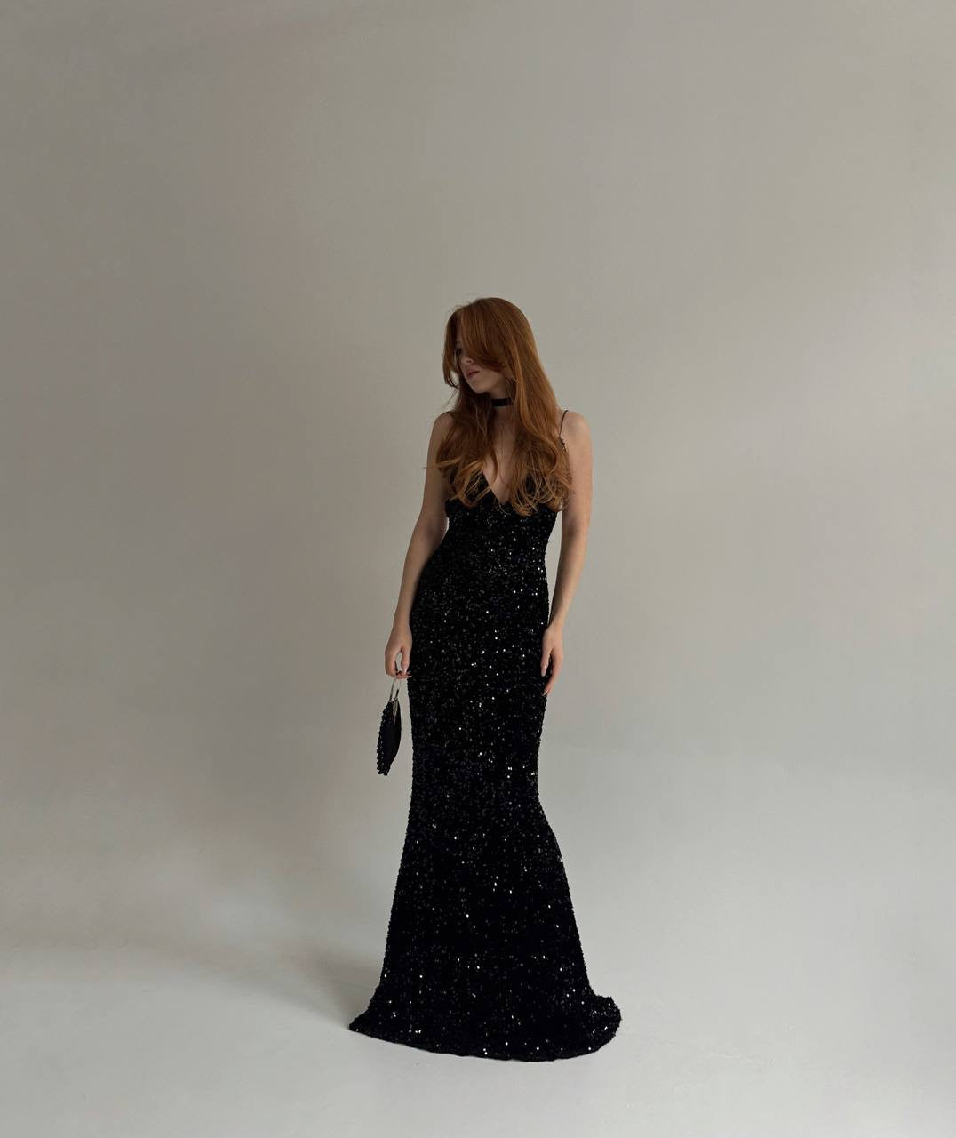 Vintage black long gown covered with sequins