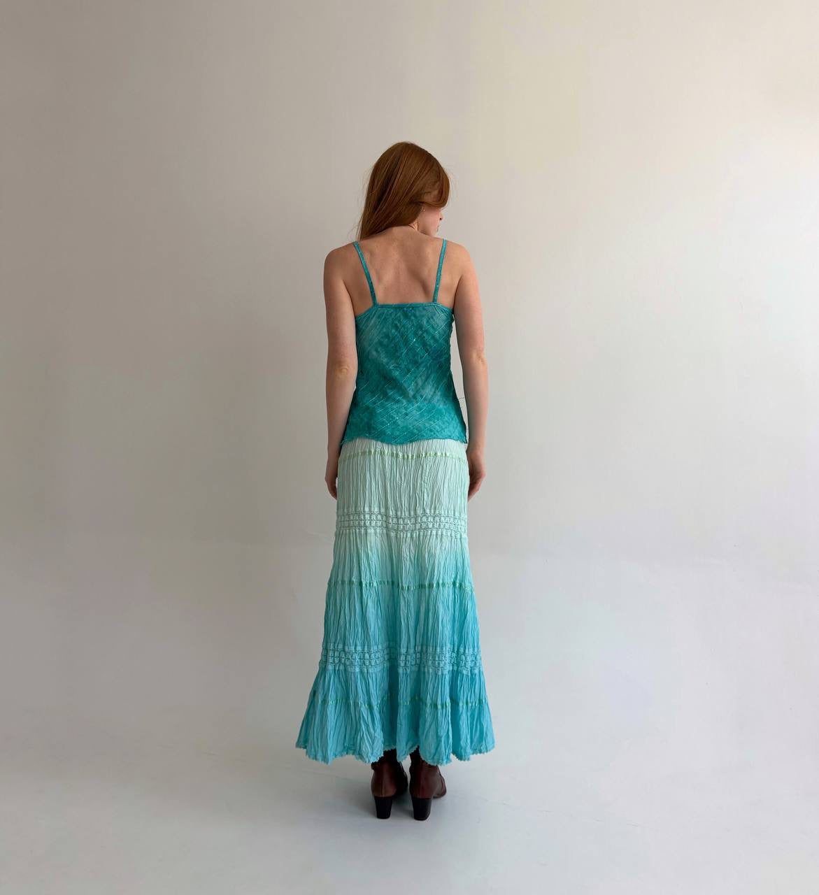 Vintage cotton maxi skirt with lace details