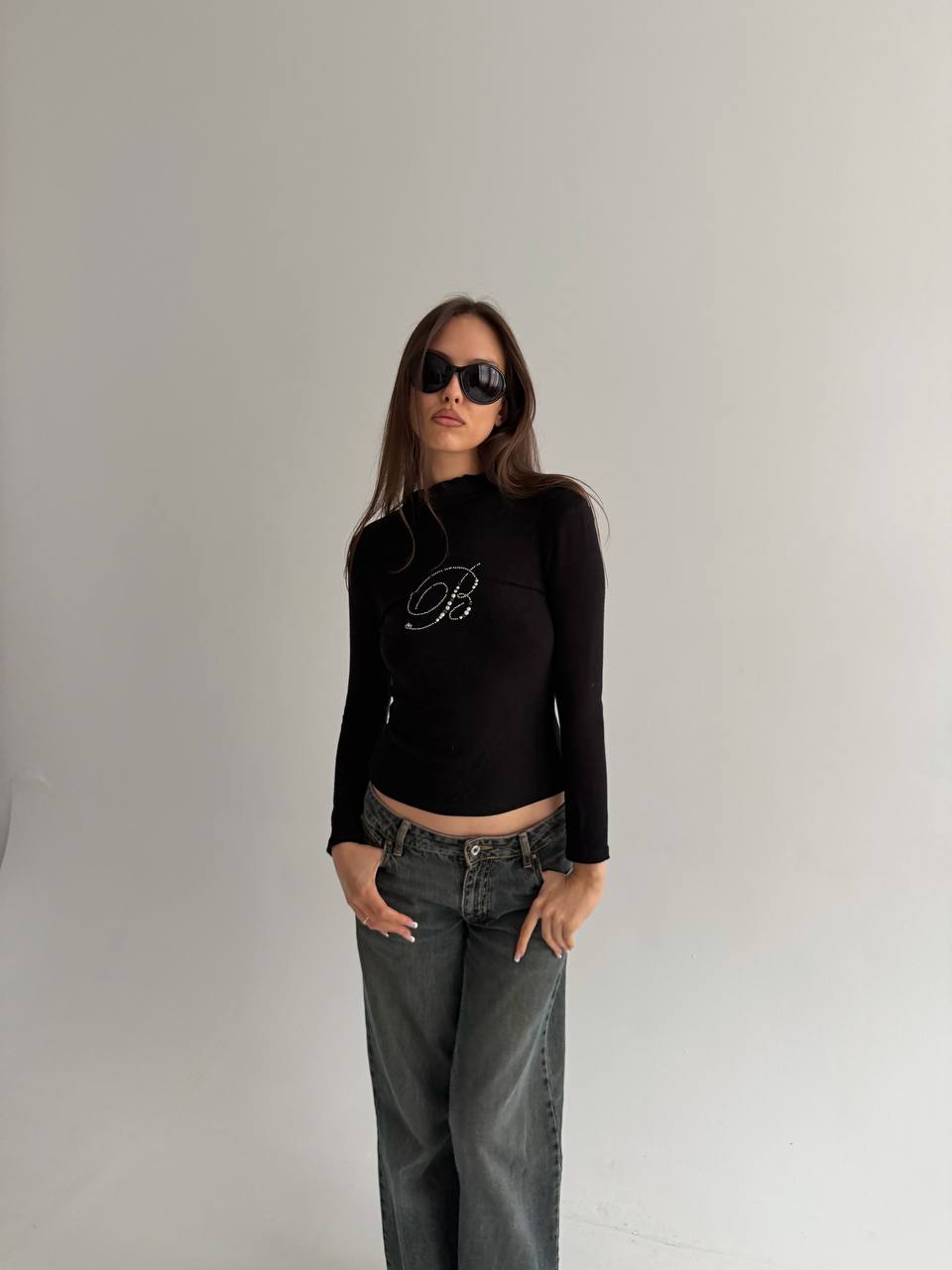 Vintage Blumarine blouse with rhinestone logo