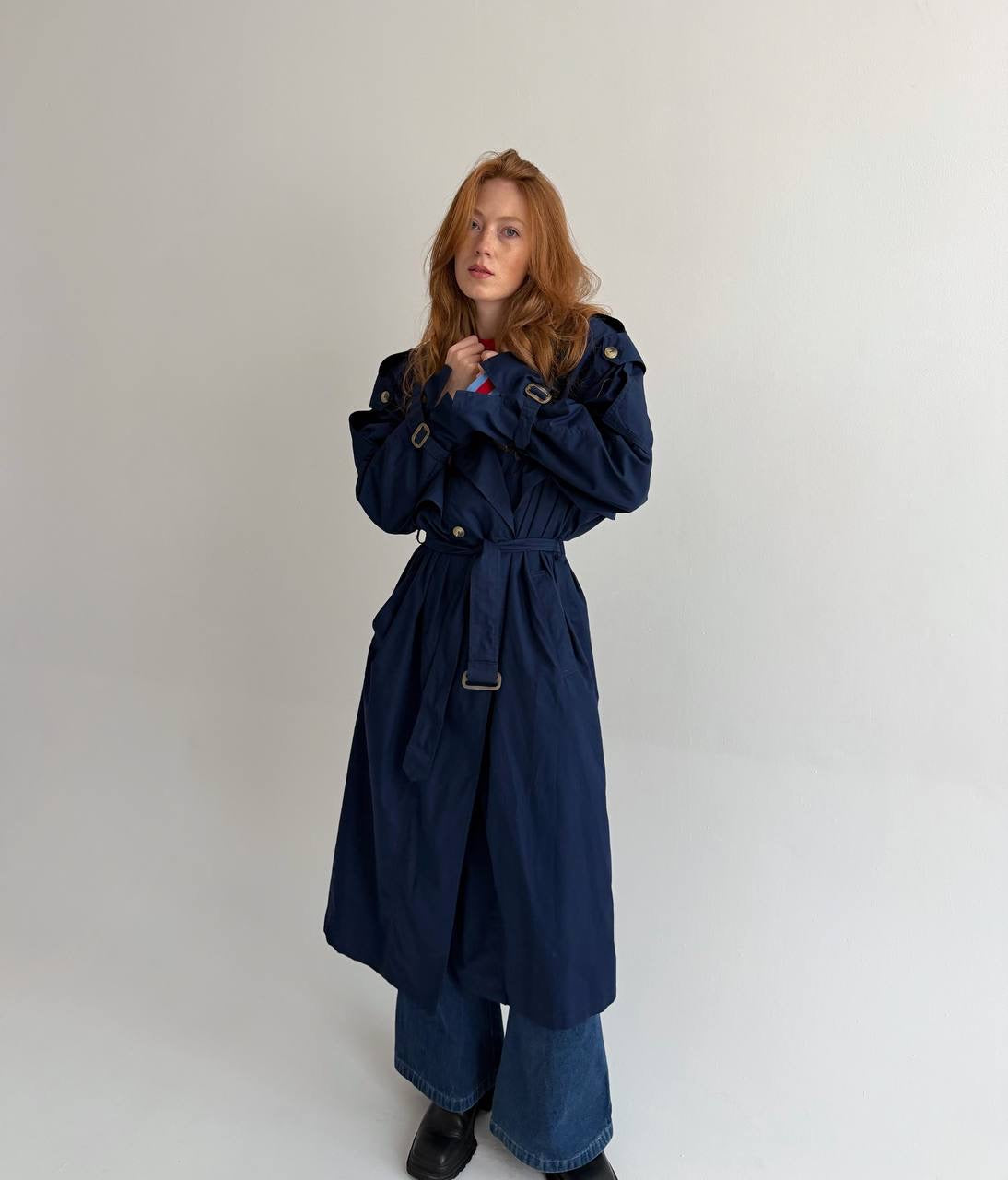Vintage navy blue cotton blend trench coat
