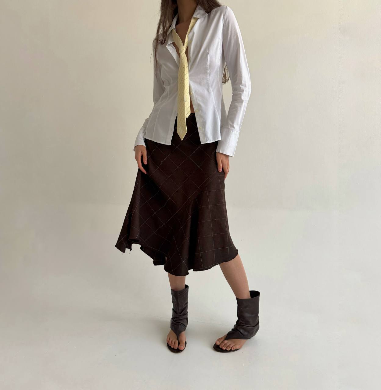 Vintage cotton asymmetrical checked skirt