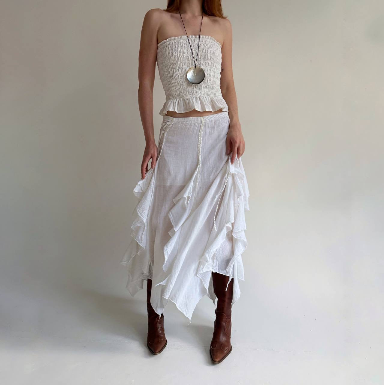Vintage cotton asymmetrical white skirt