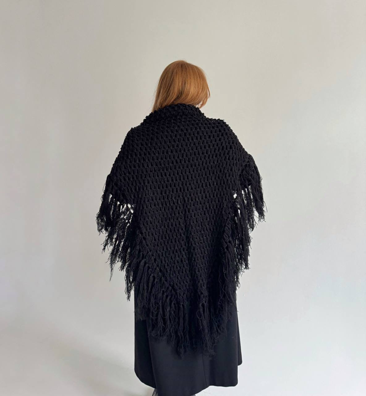 Vintage black crochet triangular scarf