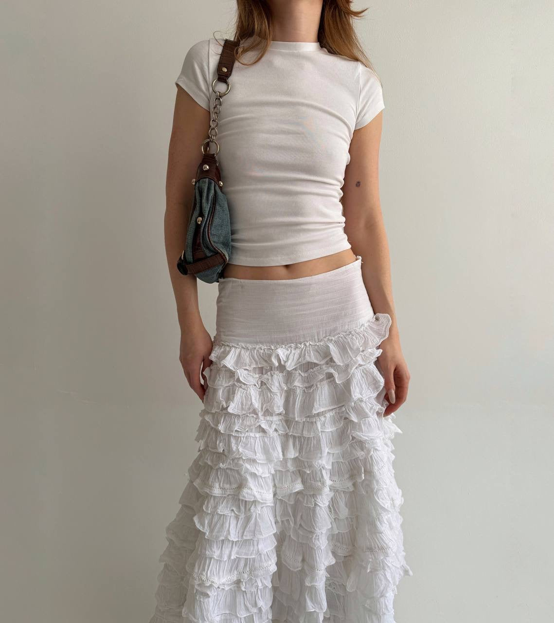 Vintage 100% cotton white ruffled skirt