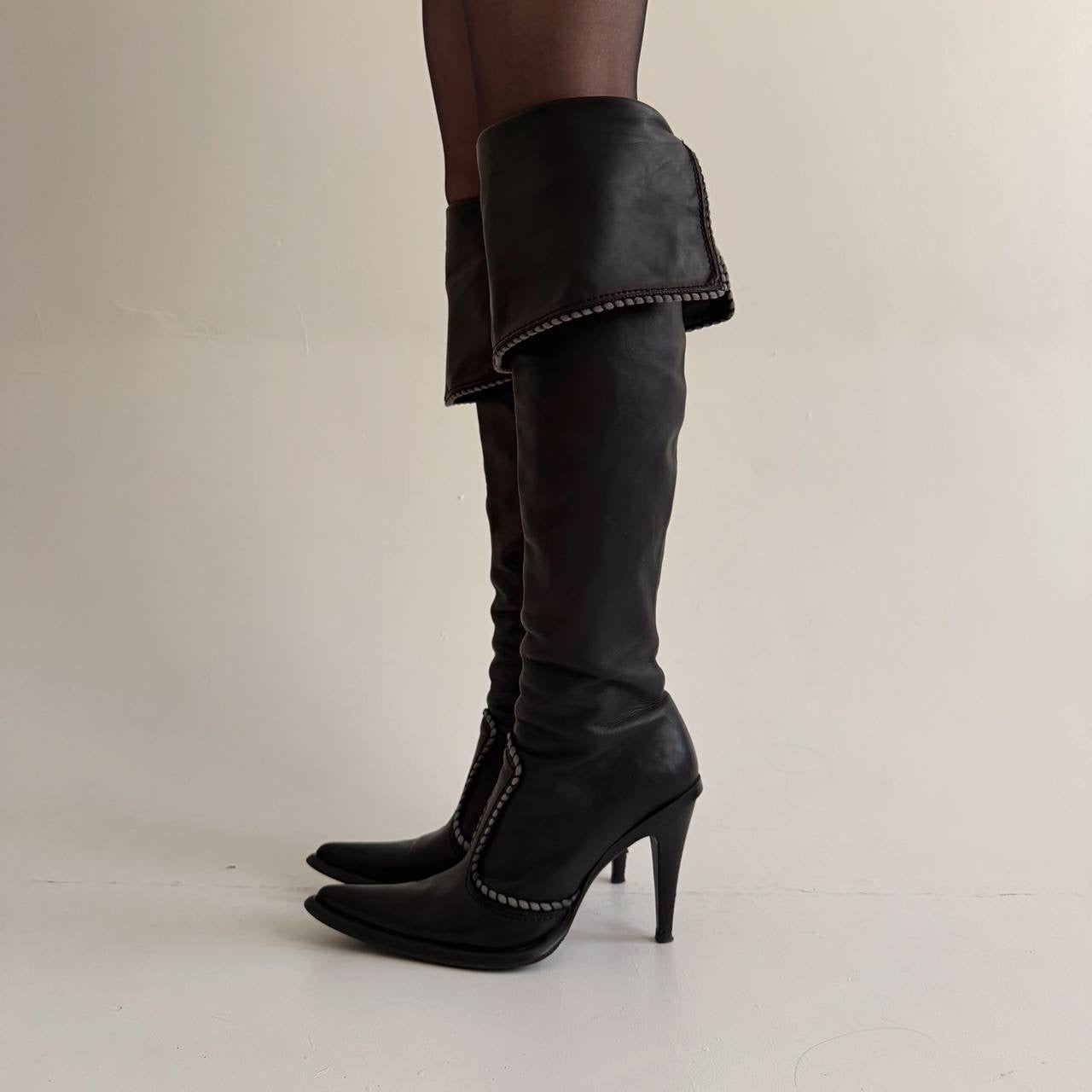 Vintage genuine leather black knee high boots