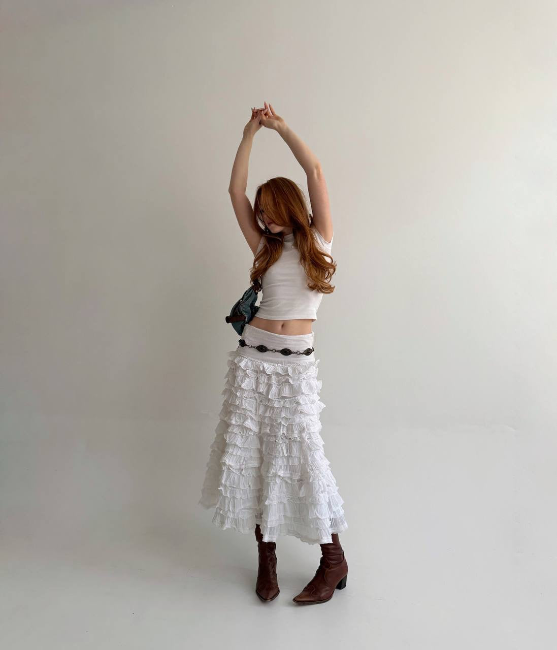 Vintage 100% cotton white ruffled skirt