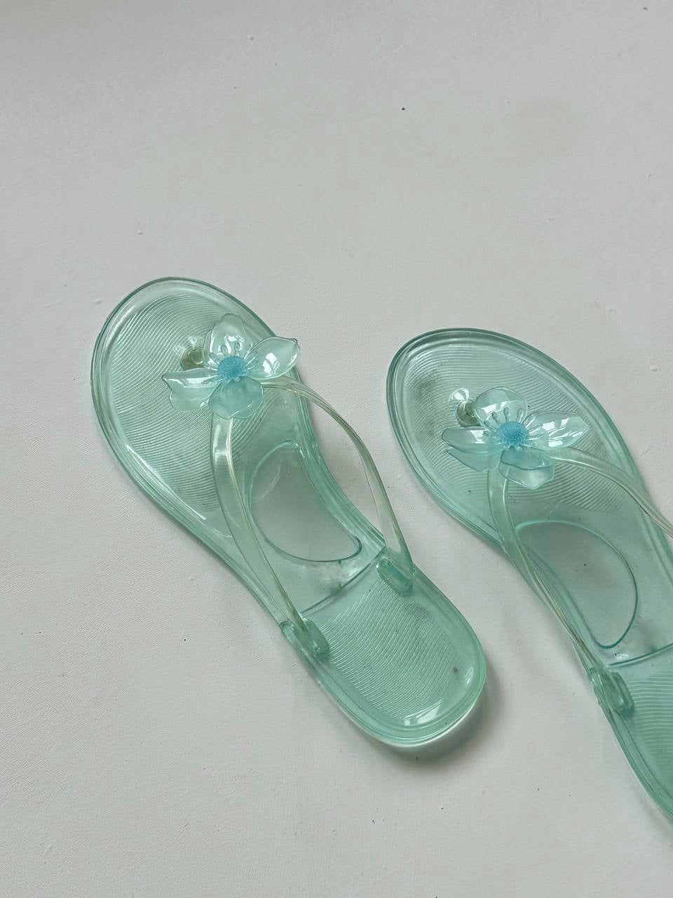 Vintage blue jelly flip flops