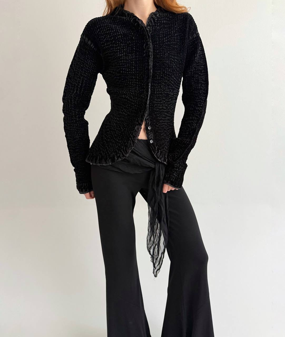 Vintage velvet black avant garde blouse
