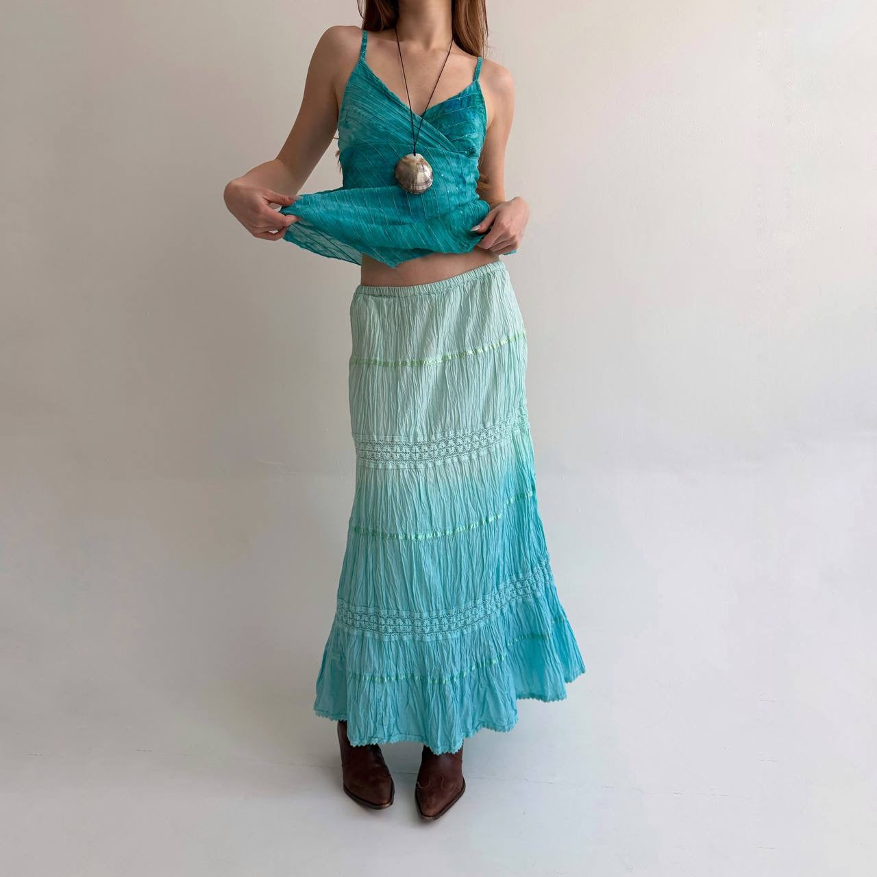 Vintage cotton maxi skirt with lace details