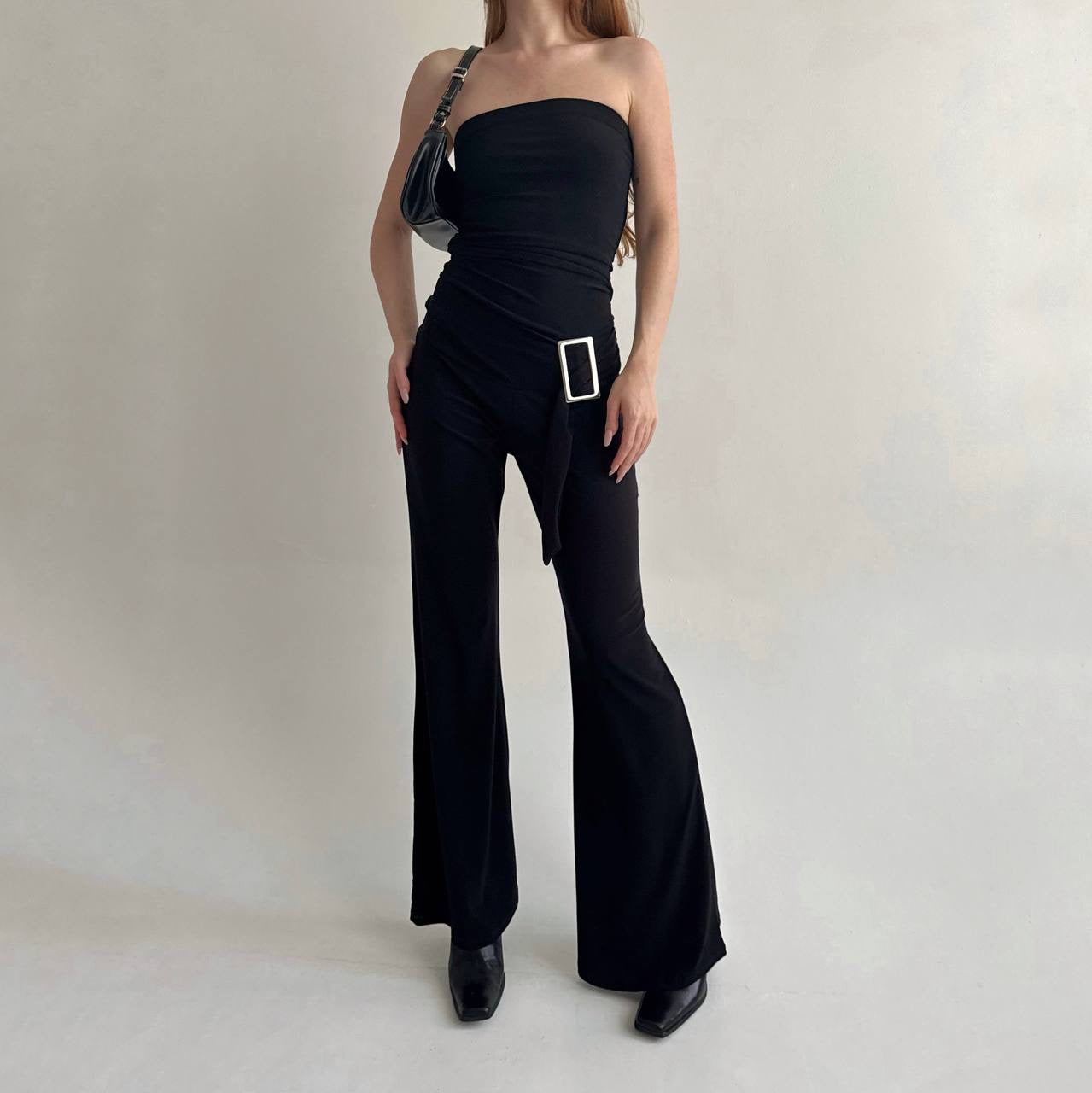 Y2K stretchy black strapless jumpsuit