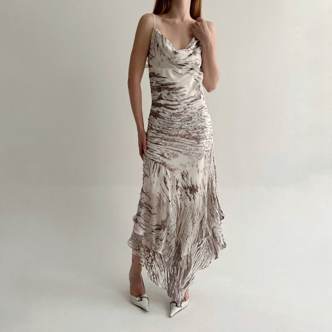 Vintage 100% pure silk asymmetrical slip dress