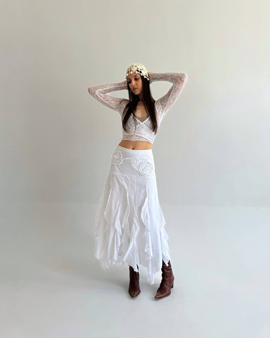 Vintage cotton ruffled white skirt