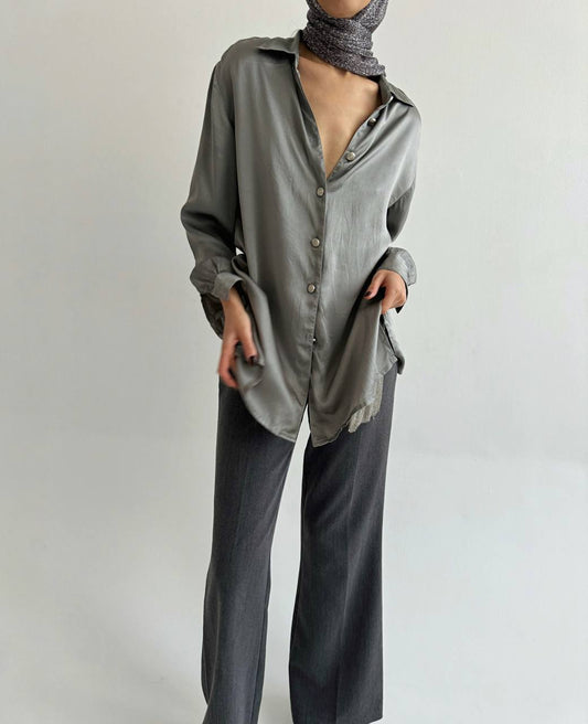 Vintage 100% silk grey blouse