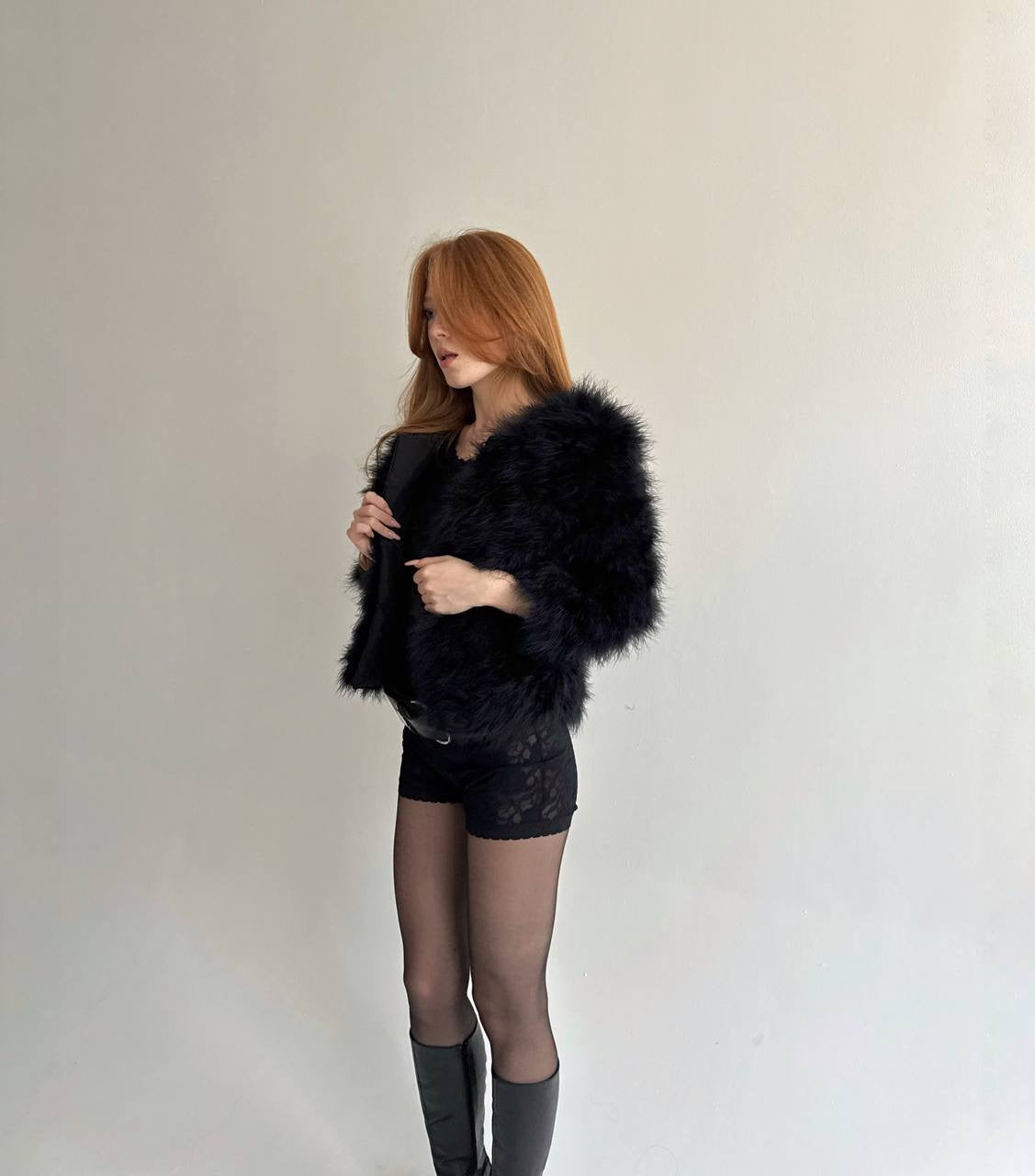 Vintage real feather black chic jacket