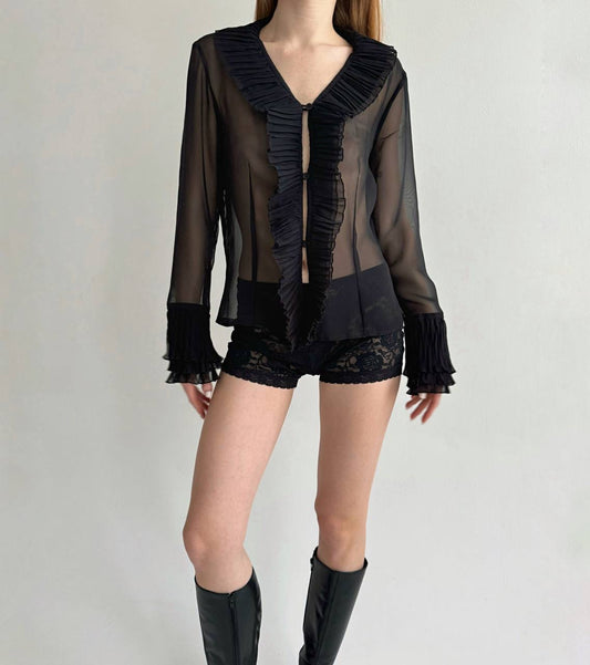 Vintage semi blouse with pleated detailing