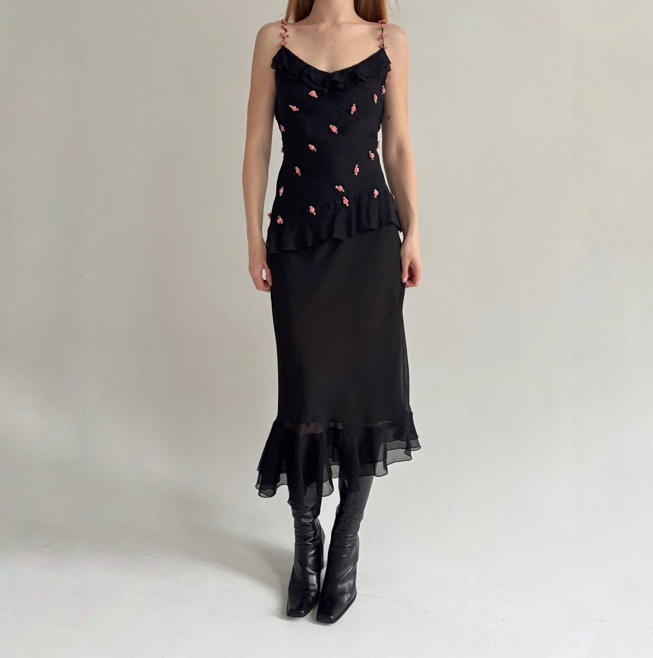 Vintage asymmetrical ruffled black skirt