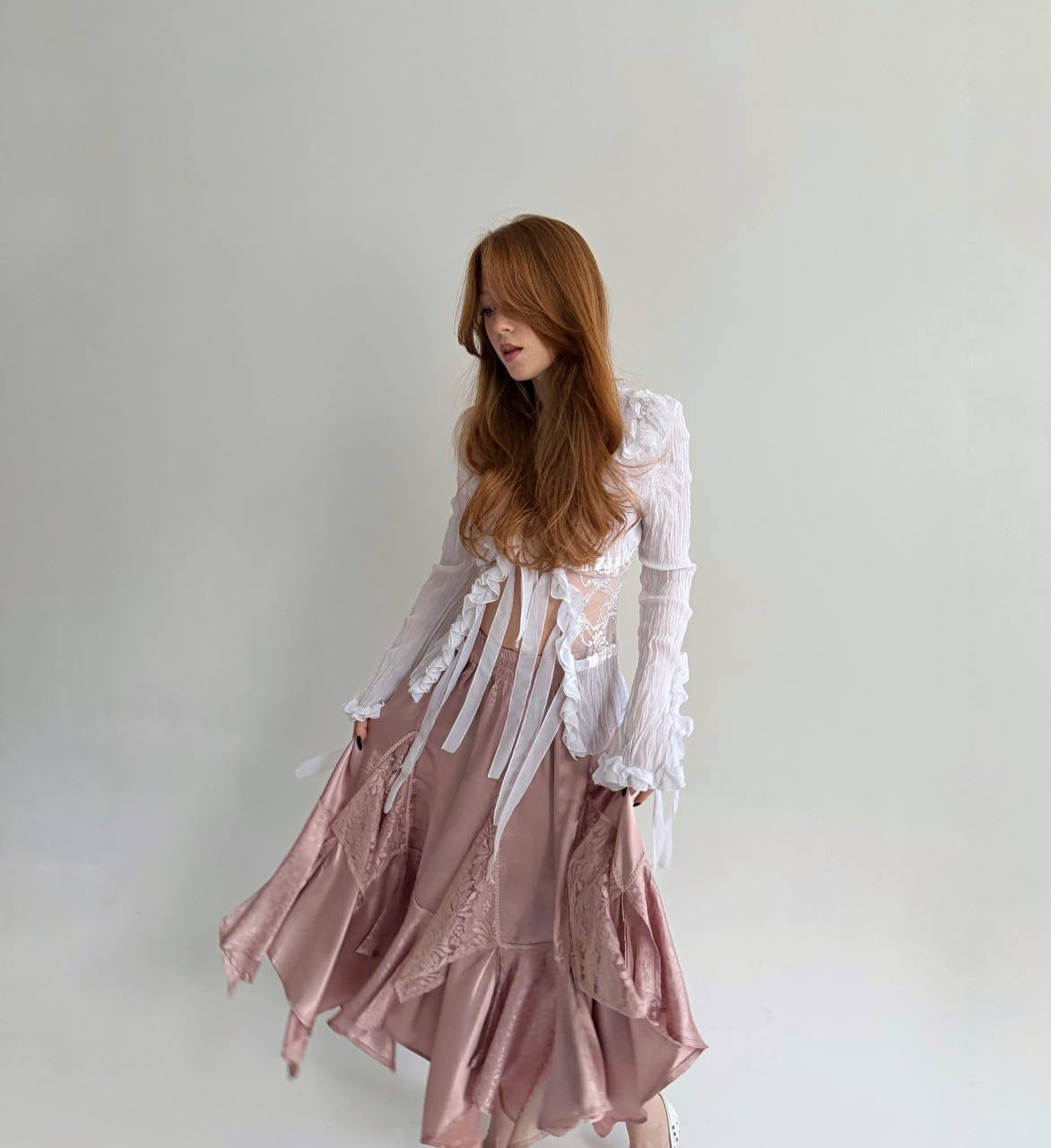 Vintage viscose asymmetrical skirt with lace